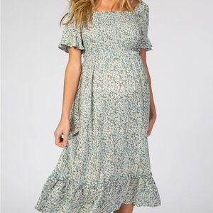 PinkBlush Maternity Light Blue Floral Ruffle Maternity Dress
